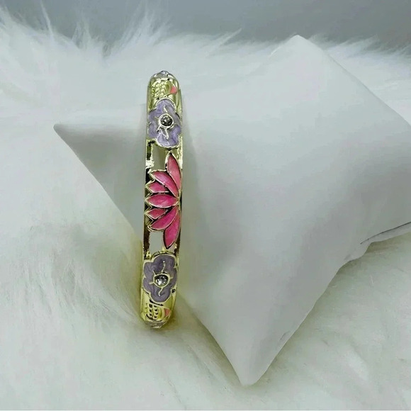 Purple & Pink Flower Enamel Cloisonne Bracelet Bangle - Picture 8 of 8